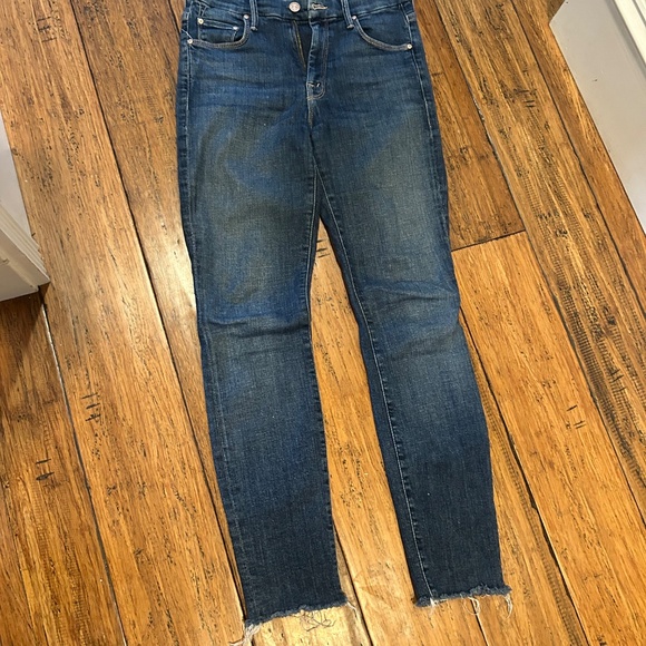 MOTHER The Looker Ankle Fray Girl Crush Jeans Mid Rise Dark Blue Sz 26 $278 - Picture 3 of 6